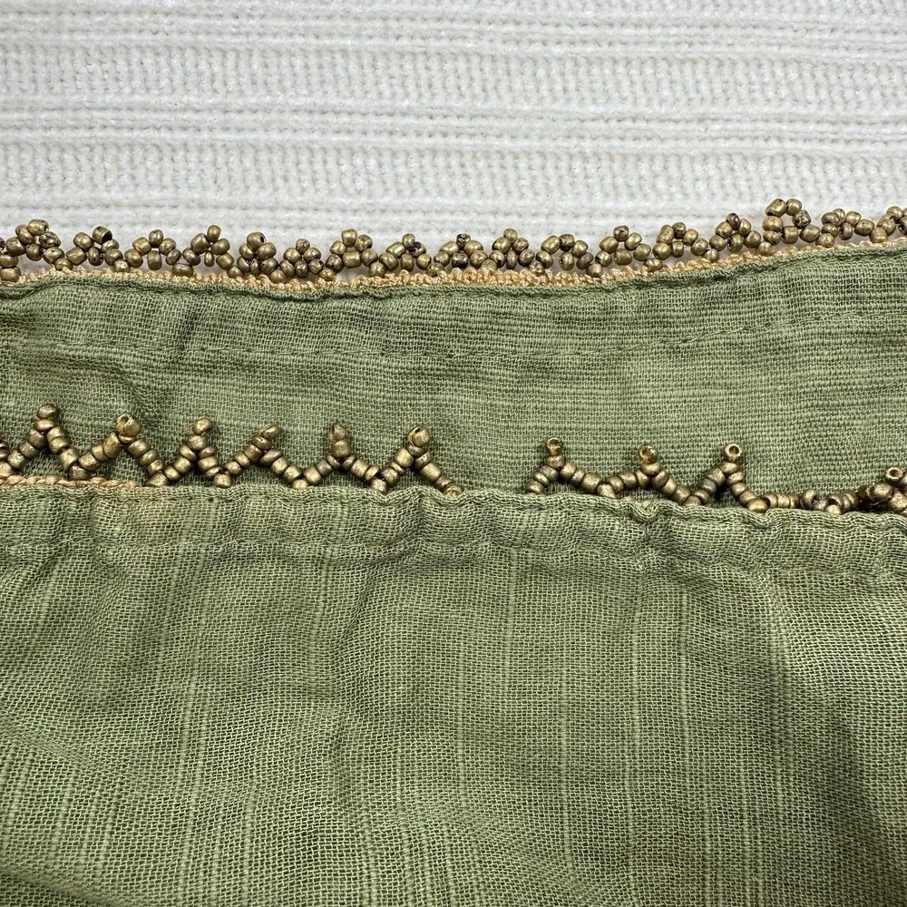 Boho Chic Olive Green Linen Dinner Napkins Antique Gold Glass Seed Bead Trim X5